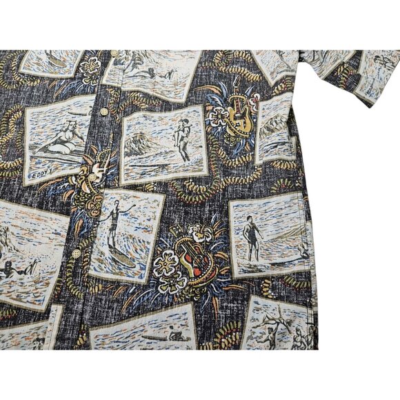 VTG Reyn Spooner Reverse Print Shirt AOP Men's Large Black Surfing Eddy Guitar - Picture 5 of 13